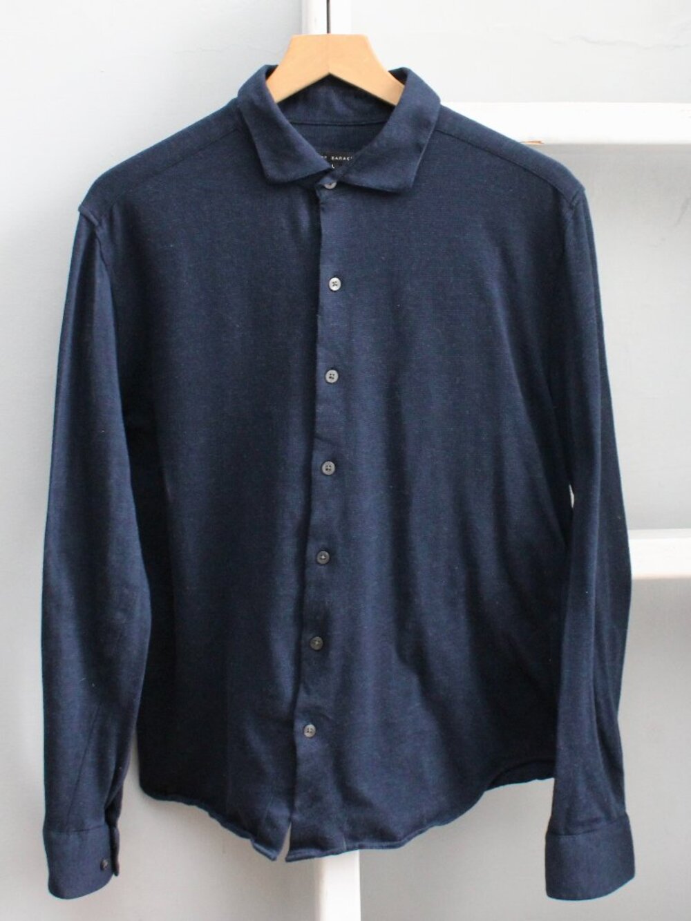 Robert Barakett Men's Navy Blue Anthem Knit Button-Up Sport Shirt Size Large